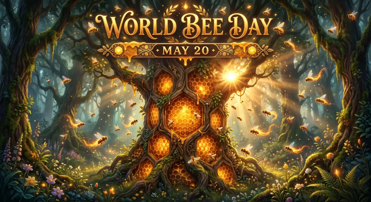 Free Download World Bee Day 2026 Magical Forest Bee Art - High Quality World Bee Day 2026 Image