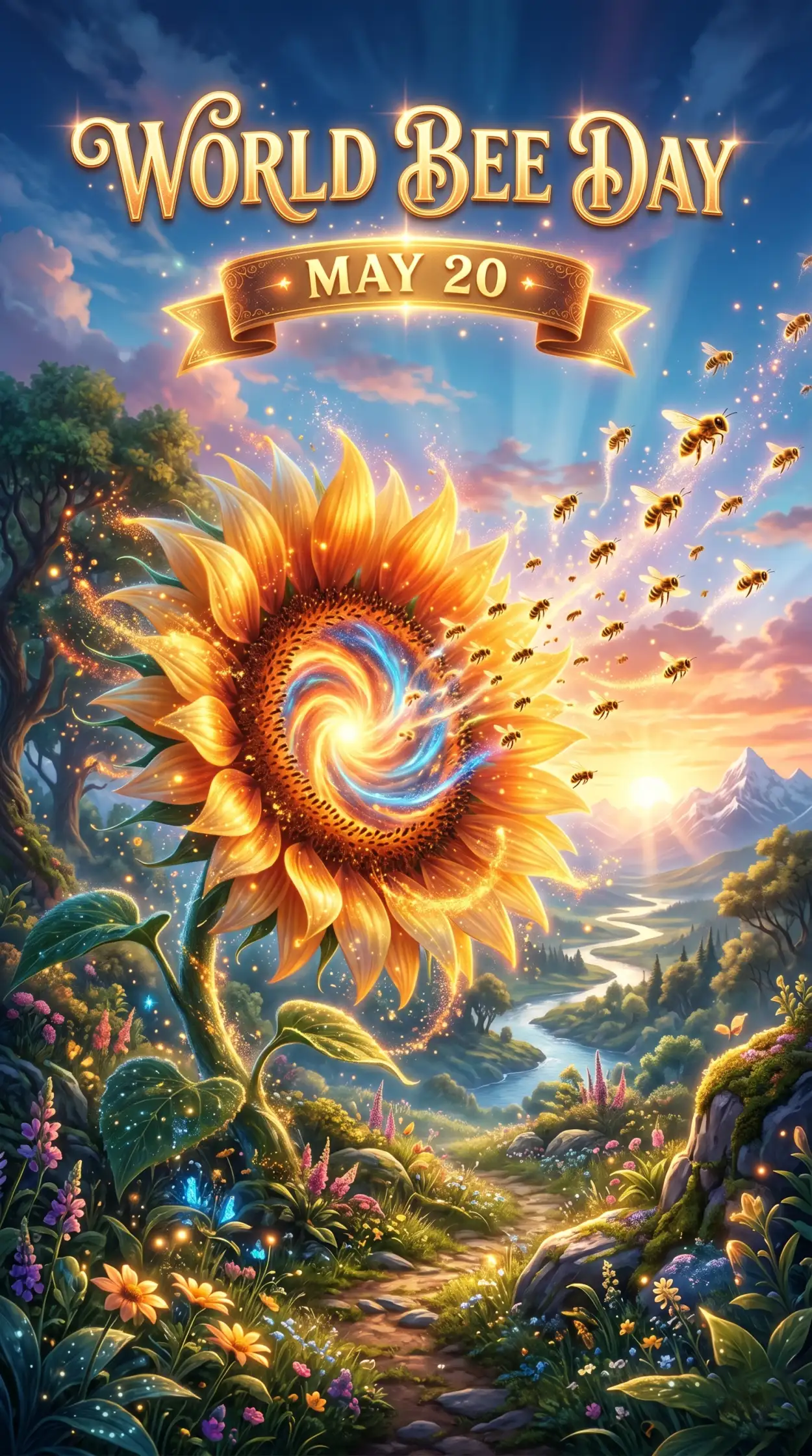 Free Download World Bee Day 2026 Sunrise Nature Background - High Quality World Bee Day 2026 Background Image