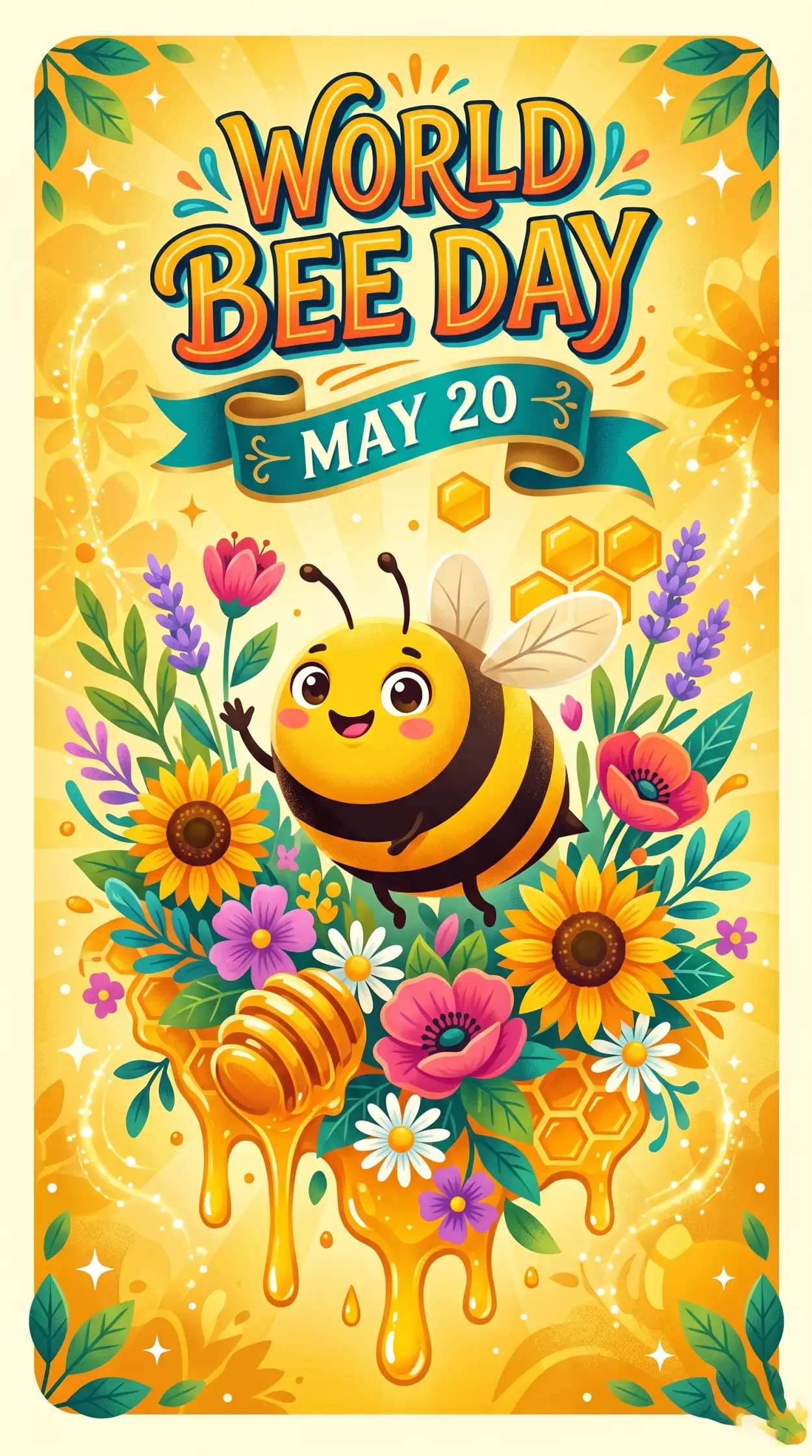Free Download World Bee Day 2026 Vibrant Yellow Poster - High Quality World Bee Day 2026 Image