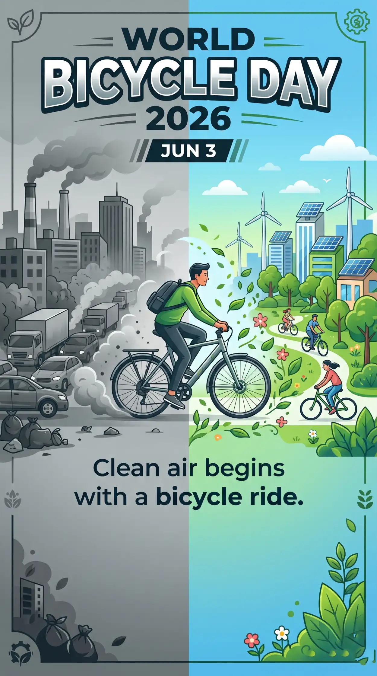 Free Download World Bicycle Day 2026 Clean Air Poster - High Quality World Bicycle Day 2026 Image
