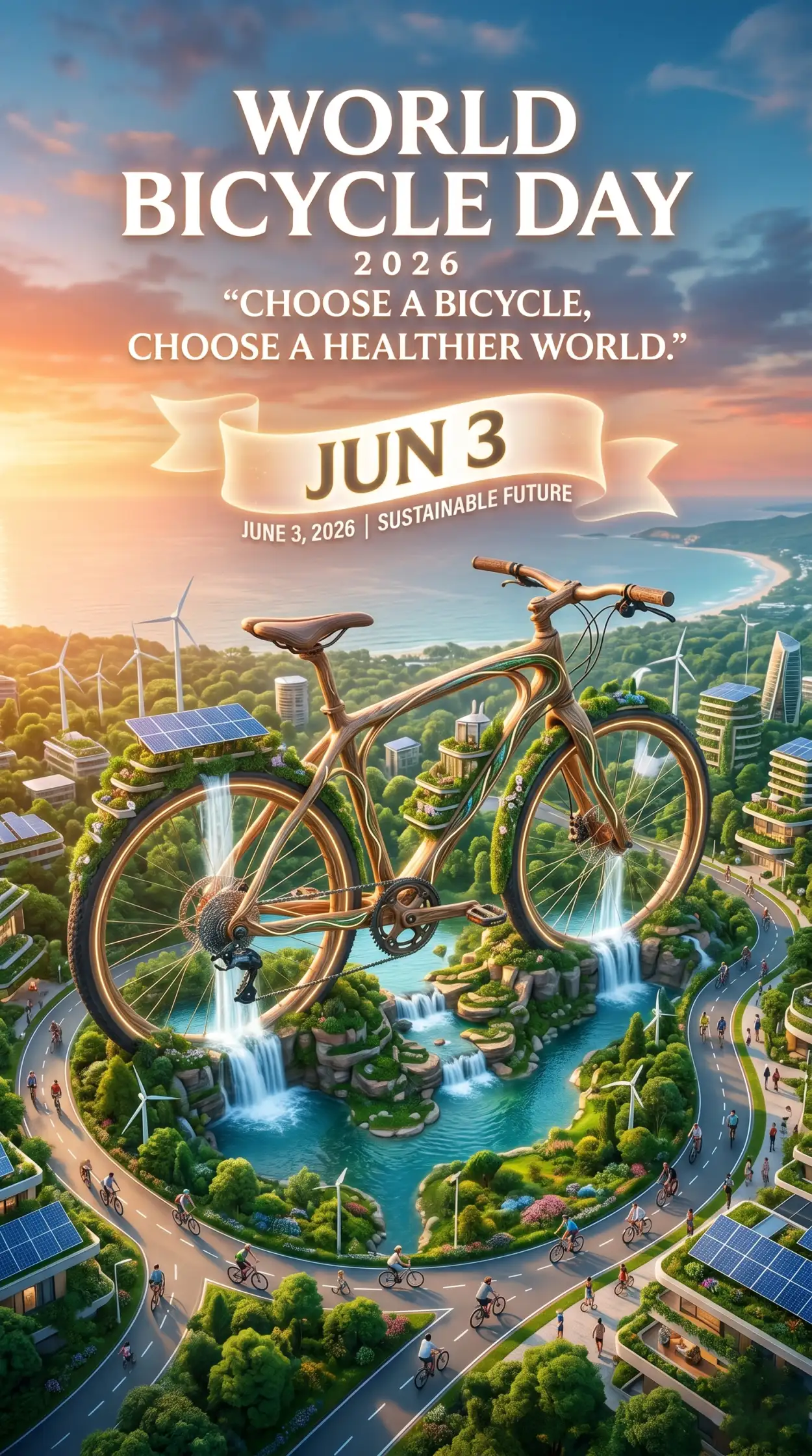 Free Download World Bicycle Day 2026 Cycling For Fitness Poster - High Quality World Bicycle Day 2026 Image