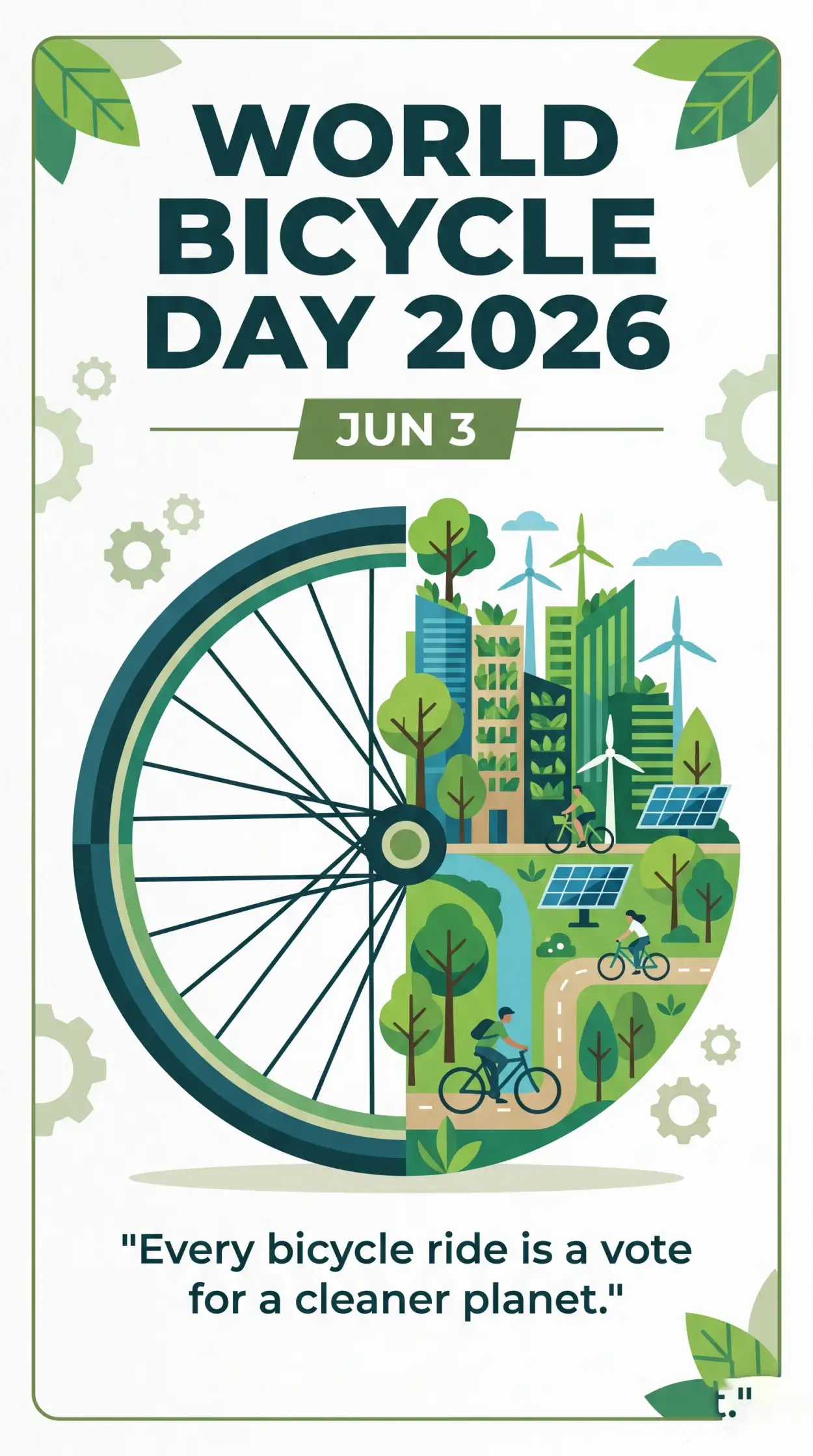 Free Download World Bicycle Day 2026 Green City Poster - High Quality World Bicycle Day 2026 Image