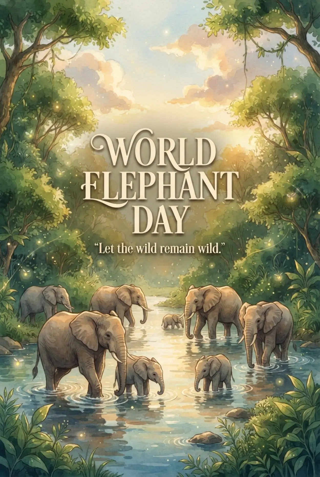 Free Download World Elephant Day 2026 Elephant Herd Illustration - High Quality World Elephant Day 2026 Image