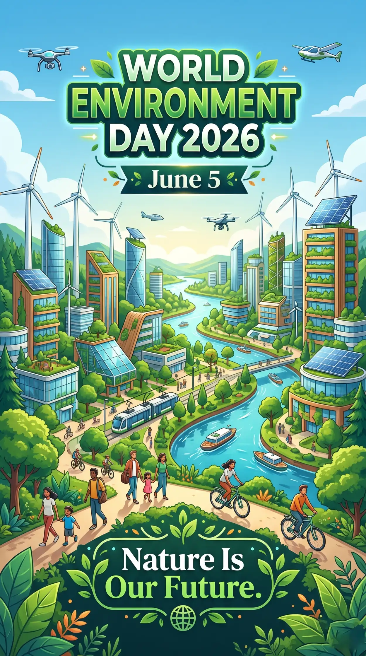 Free Download World Environment Day Poster Ideas With Green City Illustration - High Quality World Environment Day Poster Ideas 2026 Image