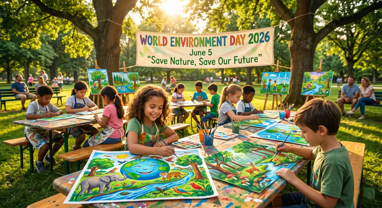 Free Download World Environment Day Poster Making For Kids 2026 - High Quality World Environment Day Kids Artwork 2026 Image