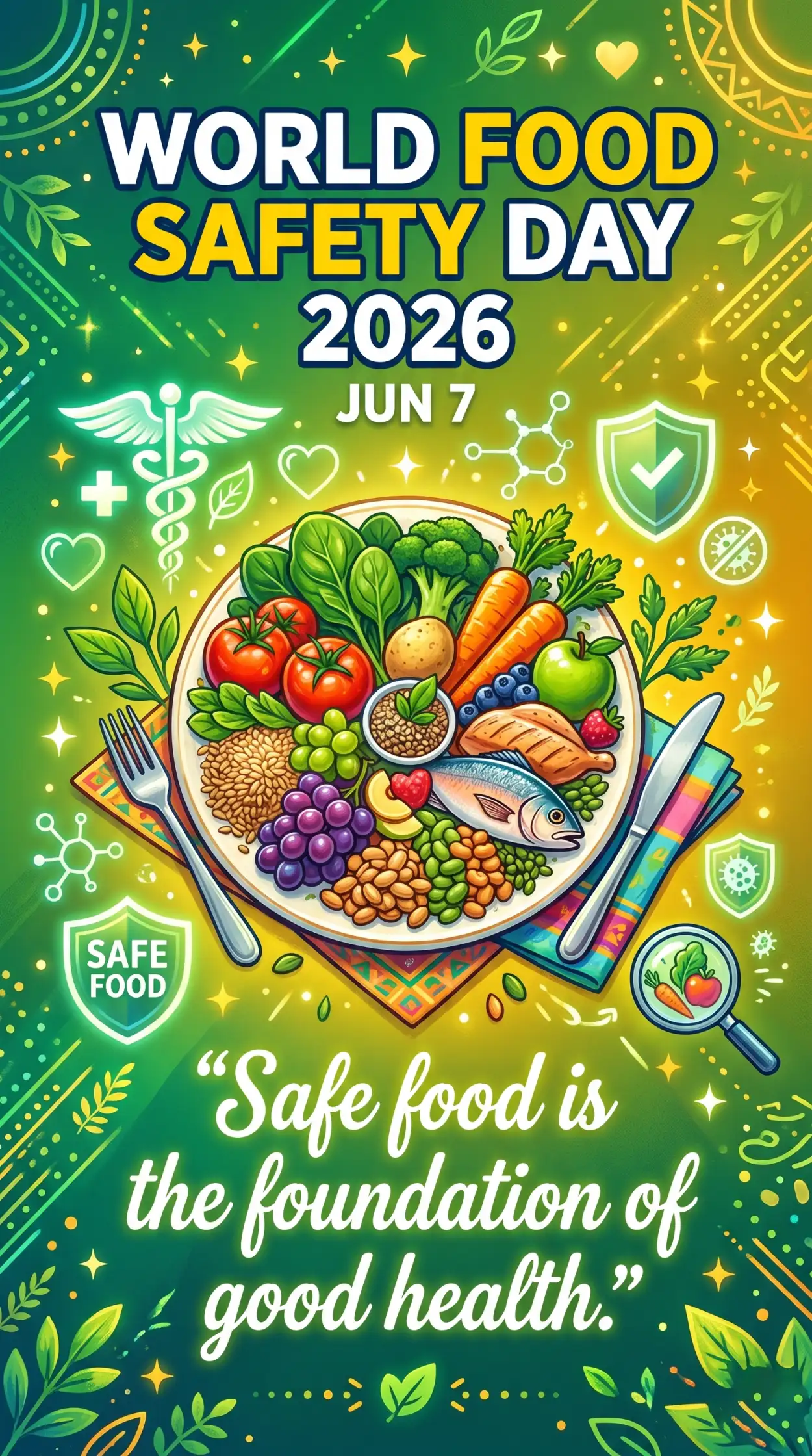 Free Download World Food Safety Day 2026 Safe Eating Awareness Poster - High Quality World Food Safety Day 2026 Image