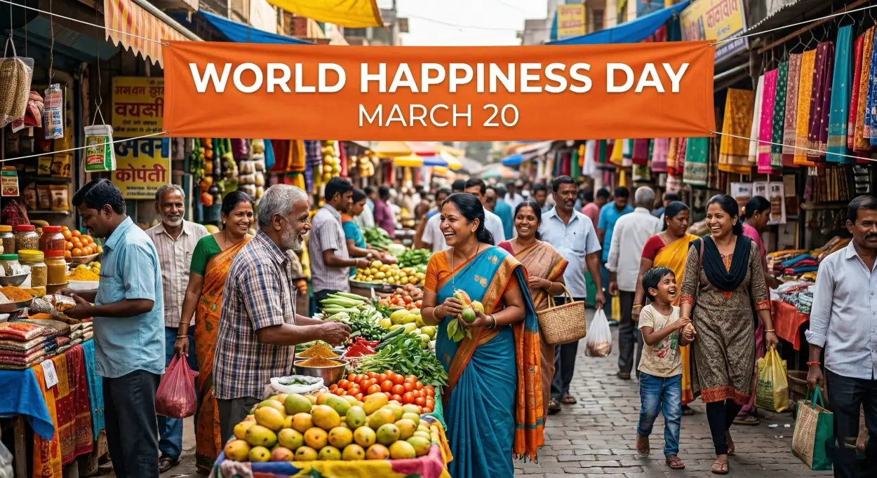 Free Download World Happiness Day 2026 Slogans In Hindi - High Quality World Happiness Day 2026 Image
