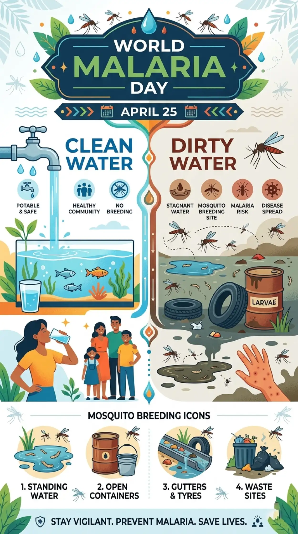 Free Download World Malaria Day 2026 Mosquito Prevention Tips Poster - High Quality World Malaria Day 2026 Image