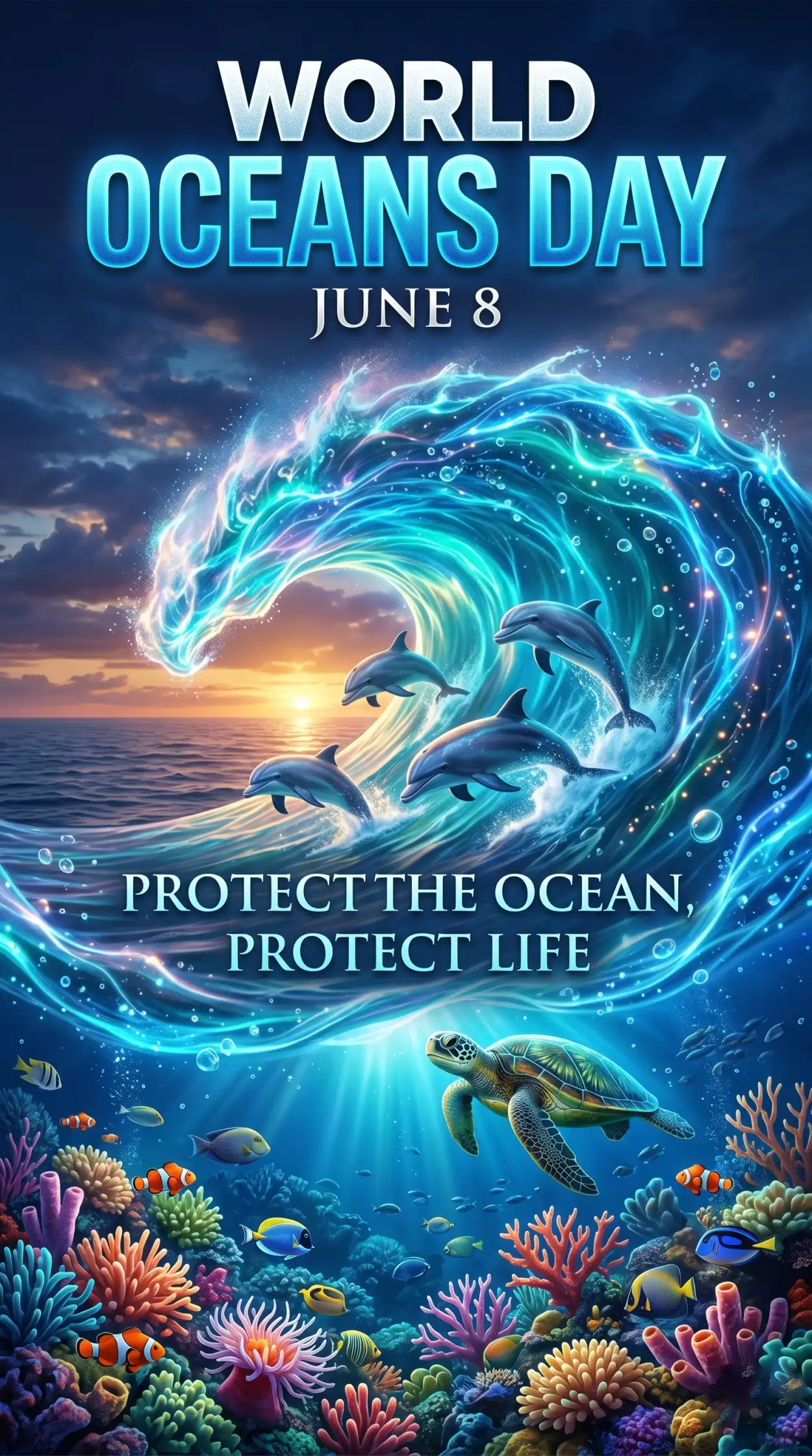 Free Download World Oceans Day Protect Marine Ecosystems Post - High Quality World Oceans Day Social Media Post Image