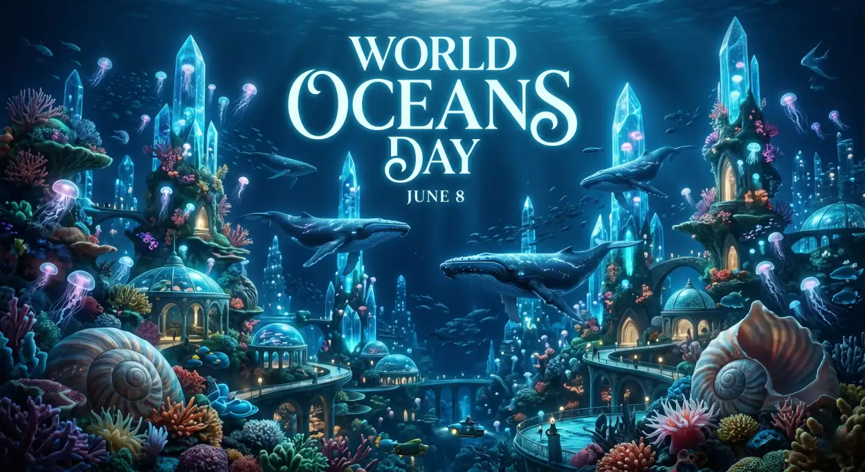 Free Download World Oceans Day Social Media Post With Sea Creatures - High Quality World Oceans Day Social Media Post Image